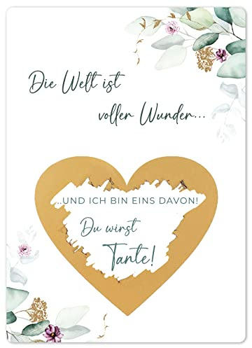 Joli Coon Rubbelkarte Du wirst Tante, Schwangerschaft verkünden | 350g Designerpapier, fühlbare UV-Lack-Veredelung, zur Schwangerschaftsverkündung, Premium-Papeterie