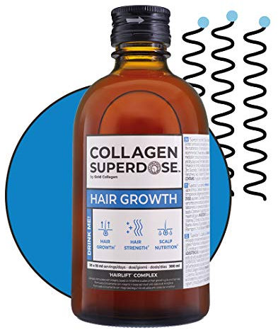 COLLAGEN SUPERDOSE BY GOLD COLLAGEN Cabello Fuerte - Complemento Líquido Cabello Piel Uñas con Colágeno Marino Hidrolizado, Vitamina C, Biotina, Zinc Selenio, Cabello Anticaída y Crecimiento, 300 ml