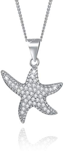 MENDOZZA Damen Kette Seestern Anhänger 925er Silber Halskette Zirkonia 50 cm