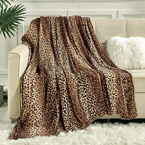 Viviland Flanell-Fleece-Überwurf, Größe 127 x 152 cm, leichte Decke für Couch, super weich, gemütlich, warm, Leopardenmuster