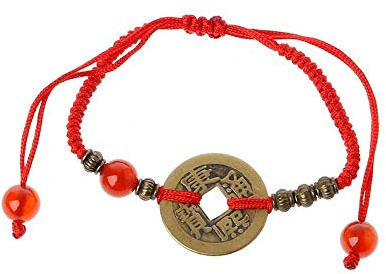 EXINOX Bracciale Feng Shui Moneta Antica | Spago Rosso | Amuleto per Fortuna e Ricchezza | Uomo Donna |…, Cotone