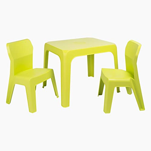 Resol Grupo Jan Set für Kinder, 2 Stühle und 1 Tisch, für Innenbereich, Außenbereich, Garten, Limettengrün