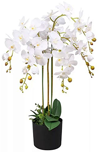 Leaf Design UK Realistic Artificial Orchid Flower Display in Pot, 85cm White