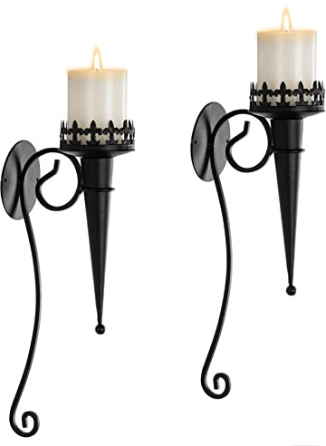 Wall Candle Holder for Pillar Tea Light Candles Decorative Candle Sconces Hanging Black Metal Wall Decorations with Modern Art Design for Living Room, Bathroom, Dining Room, Set of 2