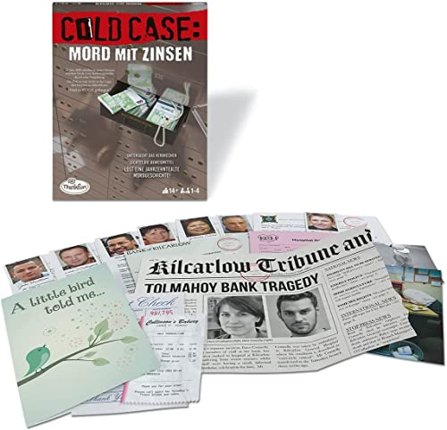 ThinkFun Cold Case: Mord mit Zinsen - Krimispiel ab 14 Jahre, Rätselspiel | Wer findet den Mörder? Spiel für 1-4 Spieler, Gesellschaftsspiel für den Spieleabend, Geschenk für Escape Room-Fans