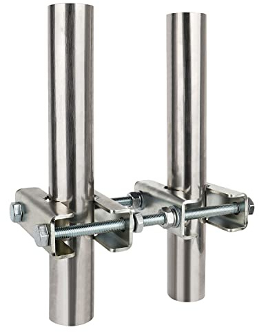 Antenna Mast to Mast Clamp Bracket Kit with V Jaw Blocks for 1-2.5 OD Poles, Heavy Duty Mounting Hardware for Ham TV Network Antennas, Security Cameras, Weather Station