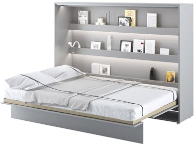 MEBLINI Schrankbett Bed Concept - Wandbett mit Lattenrost - Klappbett mit Schrank - Wandklappbett - Murphy Bed - Bettschrank - BC-04-140x200cm Horizontal - Grau Matt