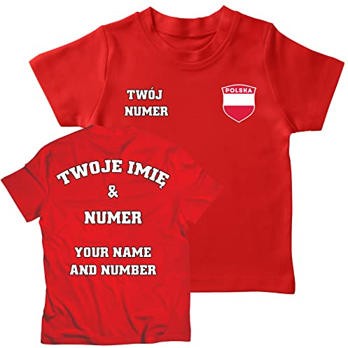 lepni.me Maillot pour Enfant Pologne T-Shirt de Football Votre Nom et Numéro Insigne de Drapeau Polonais Haut Personnalisé Coupe du Monde 2022 (3-4 Ans Rouge Multicolore)