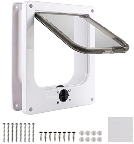 CPROSP Cat Flap White with 4 Locking Settings, Pet Door Inner Tunnel 15.5 x 15 cm, Cat Flap Door Frame 22 x 19 x 5.5 cm, for Dogs/Cats