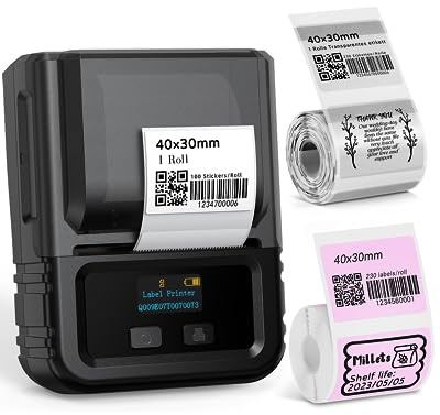 Phomemo M120 Bluetooth Label Printer - Thermal Label Maker Machine Compatible with Phones & PC for Address, Barcode, Home, Office, Wireless Label Maker Handheld with 3 Rolls Labels, Black