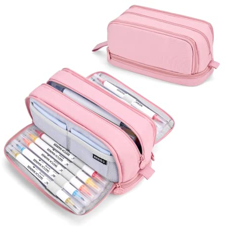 Sciphylia Astuccio Astuccio Grande Capacità Astucci Bambini Ragazzo con 4 Scomparti Materiale Scolastico Stazionario Ufficio Trucco Borsa Astucci per Università Studente Donna Uomo, Rosa