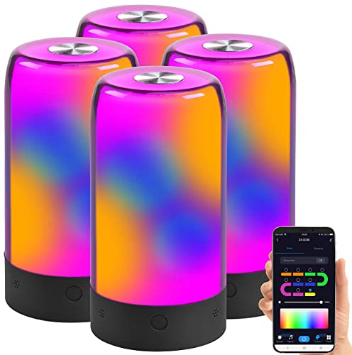 Luminea Home Control Disco-Lichteffekt: 4er-Set smarte Stimmungsleuchten, RGB-IC-LEDs, 15 Modi, WLAN, schwarz (Tischlampen LED Wohnzimmer, Kinderzimmerleuchte, Kabellose Stehlampe)