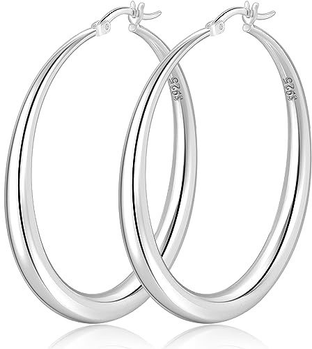 PABBEU Creolen Silber 925 Groß Dick Hypoallergen Leicht Ohrringe 35/40/50MM | Klobig Chunky Ohrringe Creolen Dick Silber 925 Damen Nickelfrei Bleifrei Hochglanzpoliert Klassisch Elegant Alltag Büro Abend