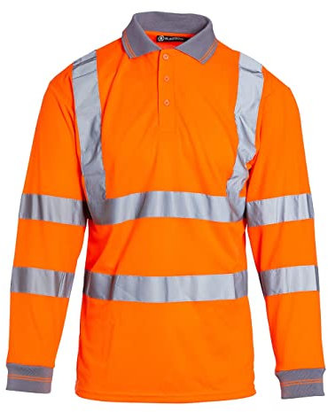 Blackrock Hi-Vis Long Sleeve Polo Shirt, Rail Orange T-Shirt, Work Utility & Safety Clothing, High Viz, Work Tops, Clothing PPE Workwear, Birds Eye Polyester, Class 3 Certified, Size XXL
