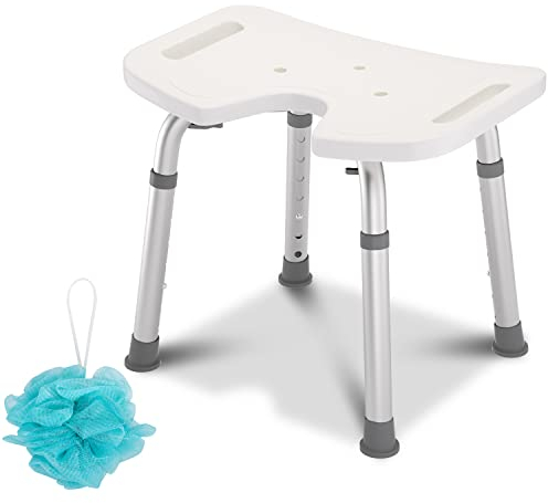 Sonnewelt Duschhocker Duschstuhl 7-Fach höhenverstellbar Badhockerund 41-56 cm Anti-Rutsch-Füße Stabil badhocker für die dusche mit U-Typ Hygieneausschnitt