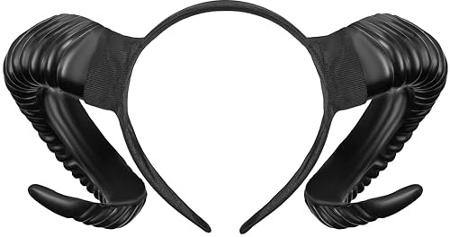 Balinco Costume da corna di pecora, cerchietto per capelli, corna di ariete, corna del diavolo, abbigliamento demone Halloween, carnevale, cosplay gotico, Taglia unica, Nero