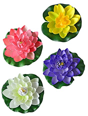 Warmhm 4stücke Künstliche Schwimmende Lotusblumen Schwimmende Teichdekoration Seerosen-Ornament Simulierter Schwimmender Lotus Simulierte Lotusblume