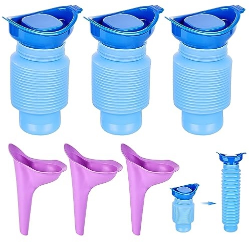 Lot de 6 urinoirs rétractables, toilettes de voyage d'urgence, 750 ml, mini urinoir universel pour homme, urinoir d'urgence réutilisable, urinoir pour femme pour enfants, adultes, embouteillages de