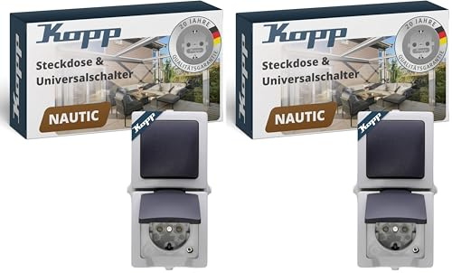 Kopp 138556008 Aus- / Wechselschalter-Steckdosenkombination Aufputz Feuchtraum Nautic (Packung mit 2)