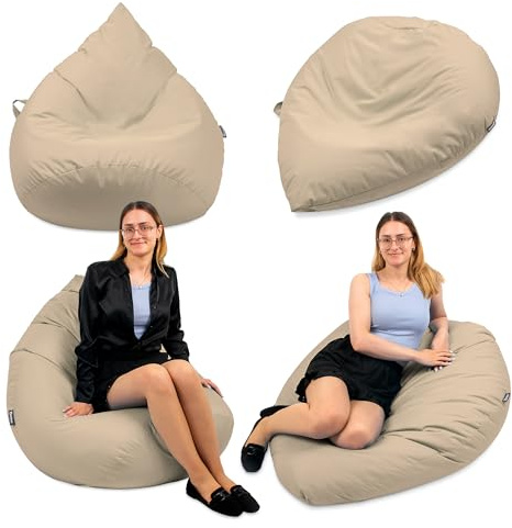 Droplet-Lounge Sitzsack Tropfenform XXL 80cm | Sitzkissen Outdoor Indoor Erwachsene | Bean Bag Bodenkissen mit Füllung | Oxford 600D Oeko-TEX | wasserabweisend (Beige)