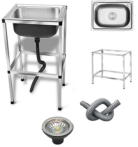 Freistehendes Edelstahl Spüle, Außenbereich Handwaschbecken, Kommerzielle Restaurant-Spülbecken, Mobile Tragbare Küchenspüle, Für Waschküche (Size : 38x32cm/15x12.6in)