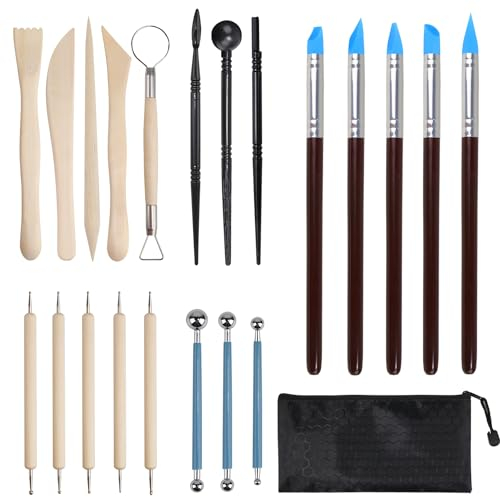 Lucywey 22 Pcs Juego de Herramientas de alfarería,Herramienta de Arcilla para alfarería, Herramienta de cerámica, Herramientas para Esculpir Arcilla para Principiantes y Profesionales en Grabado