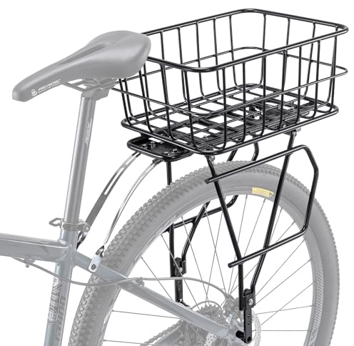 CXWXC Rear Bike Rack with Basket - Disc/Non-Disc Brake Compatible - Aluminum, Black, 26'-29' & 700c Wheels
