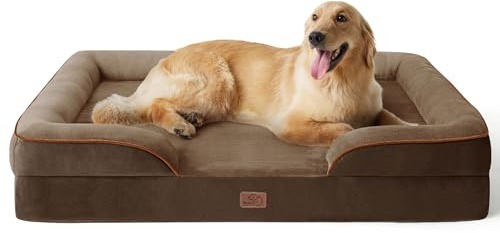 BEDSURE orthopädisches Hundebett ergonomisches Hundesofa, 122x89cm, braun | Hundekorb grosse Hunde mit eierförmiger Kistenschaum, wasserdichtem & waschbarem Bezug, rutschfester Unterseite