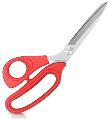 Vutyvve Stoffschere für Linkshänder zum Schneiden von Stoff, Kleidung, Textilien, Leder, 22 cm, Schneiderschere, Rot