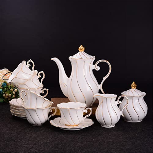 iumLeap Ensemble à café exquis en porcelaine anglaise incrustée d'or - Théière en céramique - Bol à sucre - Théière - Tasse à café - Blanc comme indiqué
