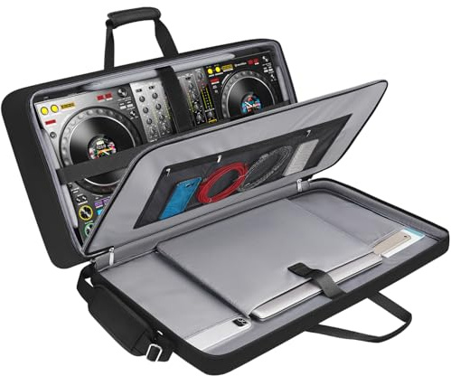 SNIGJAT DJ Controller Case for DDJ-FLX10/ DDJ-GRV6/ REV5/ REV7/ FLX6/ 1000, Padded Large DJ Controller Bag with 17.3 Laptop Compartment, Gig Bag with Multi- Pocket and Adjustable Shoulder Strap
