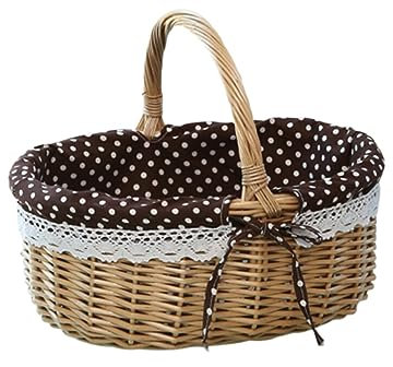 MAGICLULU Picknickkorb aus Weidengeflecht mit Einlage Ovaler Weidenkorbgriff Blumenmädchenkorb Picknickkorb im Vintage- Gewebter Leerer Geschenkkorb für Picknick Camping F