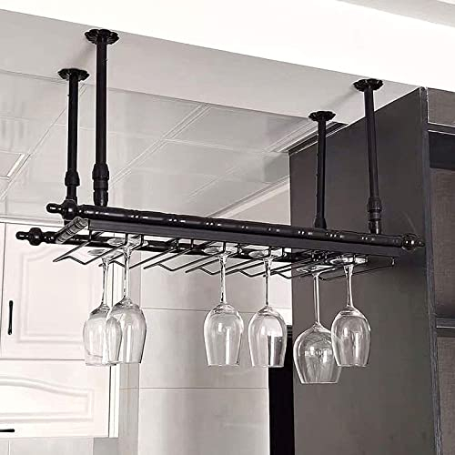 IBOWZ Deckenverzierung Deckenregal Rustikales Weinregal aus Metall, höhenverstellbar, Deckenhalter für Weingläser, Vintage-Weinglas-Lagerregal, für Restaurants/Bars