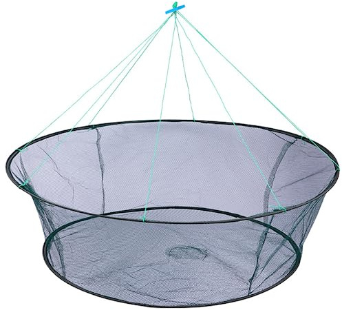 HoveeLuty Piège à Poisson Filet de pêche Rond Portable en Nylon Pliable en Maille tissée avec Corde épaisse pour ménés, Homard, crevettes, piège à pêche, Filet de Crabe, Filet de pêche Pliable