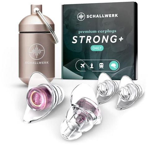 Schallwerk ® Strong+ Daily - bouchons oreille discrets - étouffent le bruit et préservent la qualité sonore - transparents - adaptés à la musique