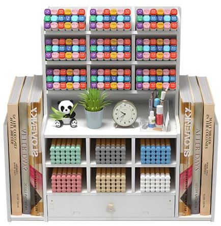 Xinfuquan Organizer scrivania portapenne da scrivania,Bianco porta penne per scrivania,Organizzatore di cancelleria con cassetto e porta penne,accessori per scuola,ufficio e casa portapenne