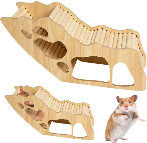 NAVESO Hamster Haus aus Holz, Hamster Tunnel Unterirdisch Holz, HamsterVersteck Unterirdisch, HamsterSpielzeug Hamsterhaus Kletterleiter, HamsterKäfig Dekoration, Zwerghamster Zubehör für den Käfig