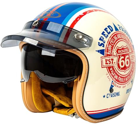 3/4 Halber Motorradhelm, Retro-Motorradhelm, ECE/DOT-Zugelassener Retro-Jet-Helm Für Damen Und Herren, Jethelm mit Visier, Hochwertiger Motorradhelm, Moped, Motorrad, Helikopter