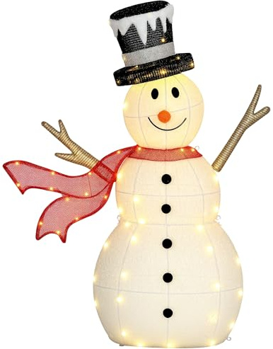 Outsunny 3FT Lighted Christmas Snowman, Waterproof Light up Yard Xmas Decor with 78 Warm-White LED Lights for Indoor Outdoor Garden, White