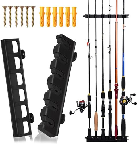 Coztie Rutenständer Rutenhalter Wandhalterung, Angelrutenstände Angelrutenhalter Aufbewahrung von 6 Ruten für Familie Wand Garage Aufbewahrung Rod Rack Angelzubehör Vertikale Schwarz