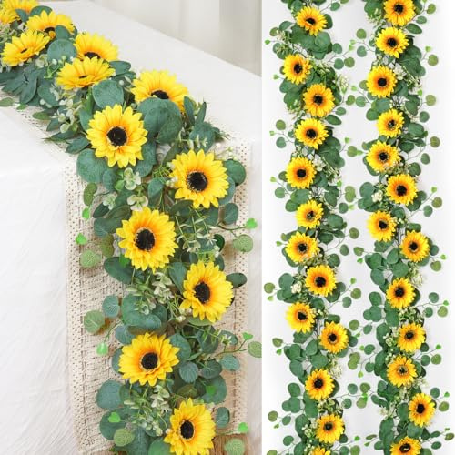 DEMIUKO 4PCS Artificial Sunflower Garland Fake Flowers Outdoor Autumn Decor