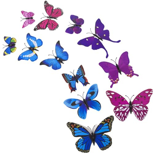 24 Pieces 3D Butterfly Wall Stickers,Girls Bedroom Accessories,3D Butterflies Stickers with Magnets and Reusable,for Bedroom Party Cake Decors (Blue, Purple)