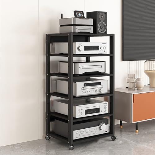 Mobile TV vintage HiFi StandAudio con ruote e freni, supporto in vinile per soggiorno, camera da letto, ufficio, 50,5 x 40 x 110 cm, perfetto per giradischi e decorazioni per la casa