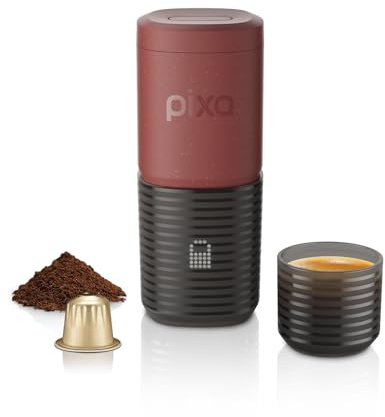 WACACO Pixapresso Coffee Machine Electric & Portable, Tuscan Red | 4 Coffee Types, Fast Heat-up, 3 x 3000mAh Battery, 8-16g Basket, Ground Coffee & Capsule, For Travel Camping, Touch Control