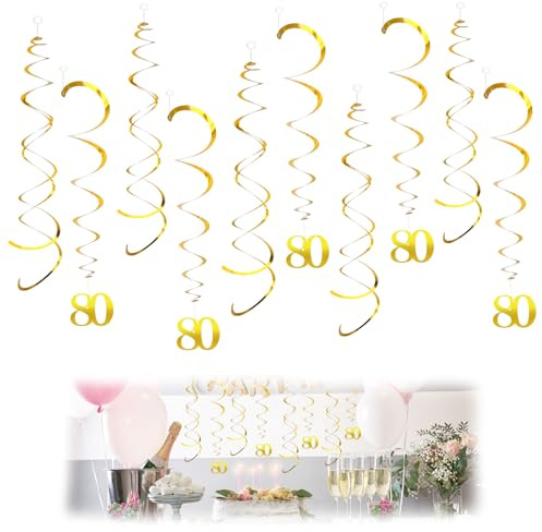 20 Stück Gold 80 Geburtstag Deko Spiralen，80 geburtstagsdeko luftschlangen, Spirale Girlande für Feier Dekoration, Klassentreffen Dekoration
