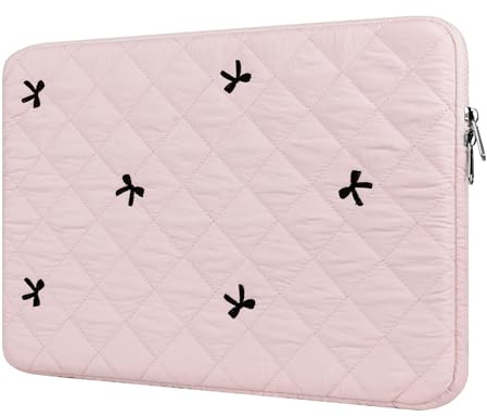 BAAGOAZ MacBook Tasche 15/16 Zoll Laptop Hülle, Gestickten Schleifen, Rosa | Schutzhülle Laptoptasche für 15-16 Zoll MacBook Air/Pro Chromebook PC Notebook, Leichtgewichtige, Gepolsterte Laptophülle