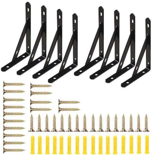 8 Stück Regalwinkel Schwarz Metall Regalträger Metall Schwerlast Wandregal Halterung Winkel 90 Grad Schwerlastkonsole mit Schrauben für Bücherregal Gärten küche(Tragkraft: 30KG) (300mm-Black)