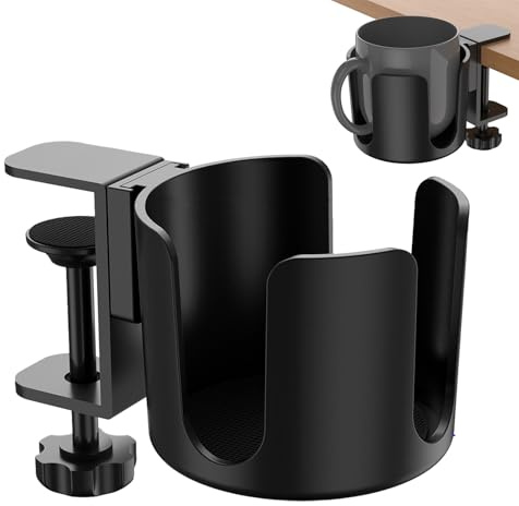 CAAGGMM Soporte Vaso Escritorio, Portavasos de Mesa de Aleación de Aluminio, Portavasos de Sobremesa Ajustable, para Vasos de Zumo, Té y Café(Negro)
