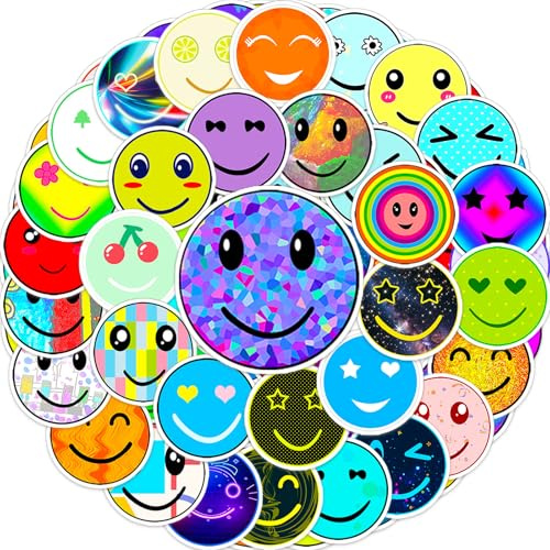 Autocollant Sourire 100Pcs Stickers Visage Souriant, Autocollants Recompense Enfant, Autocollant Vinyle Impermeable, Stickers pour Scrapbooking Journaling Carnet Enfant Gourde Trottinette Tablette etc