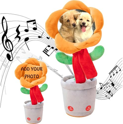 Personalized Singing Dancing Sunflower Toy With Voice Recording Bluetooth Customizable Message For Women Girls Birthday Gift Home Office Decor (Orange)